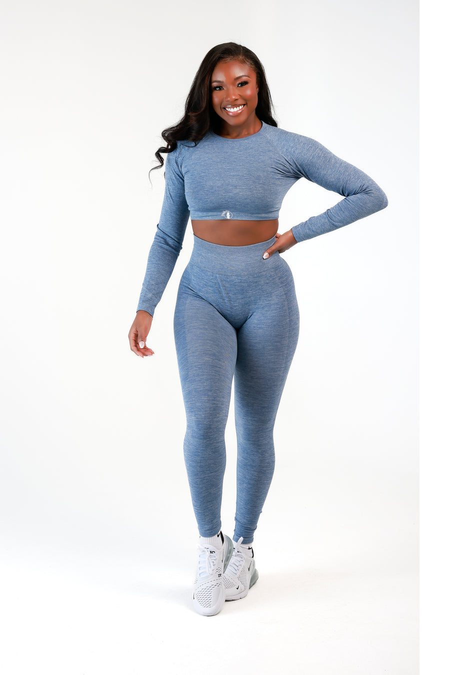 Grey Seamless Leggings | Grey Blue Leggings | BodiesByShy